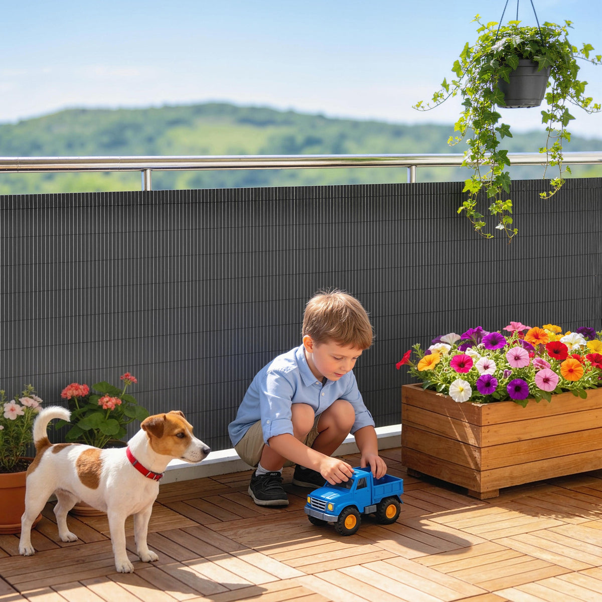 2pcs Plastic Privacy Screening Fence, 1 m x 5 m, Dark Grey