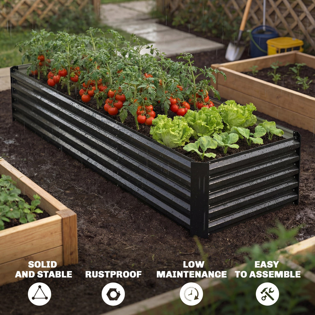 8 x 2.6 x 1.5ft Galvanized Raised Garden Bed with Open Bottom, Black