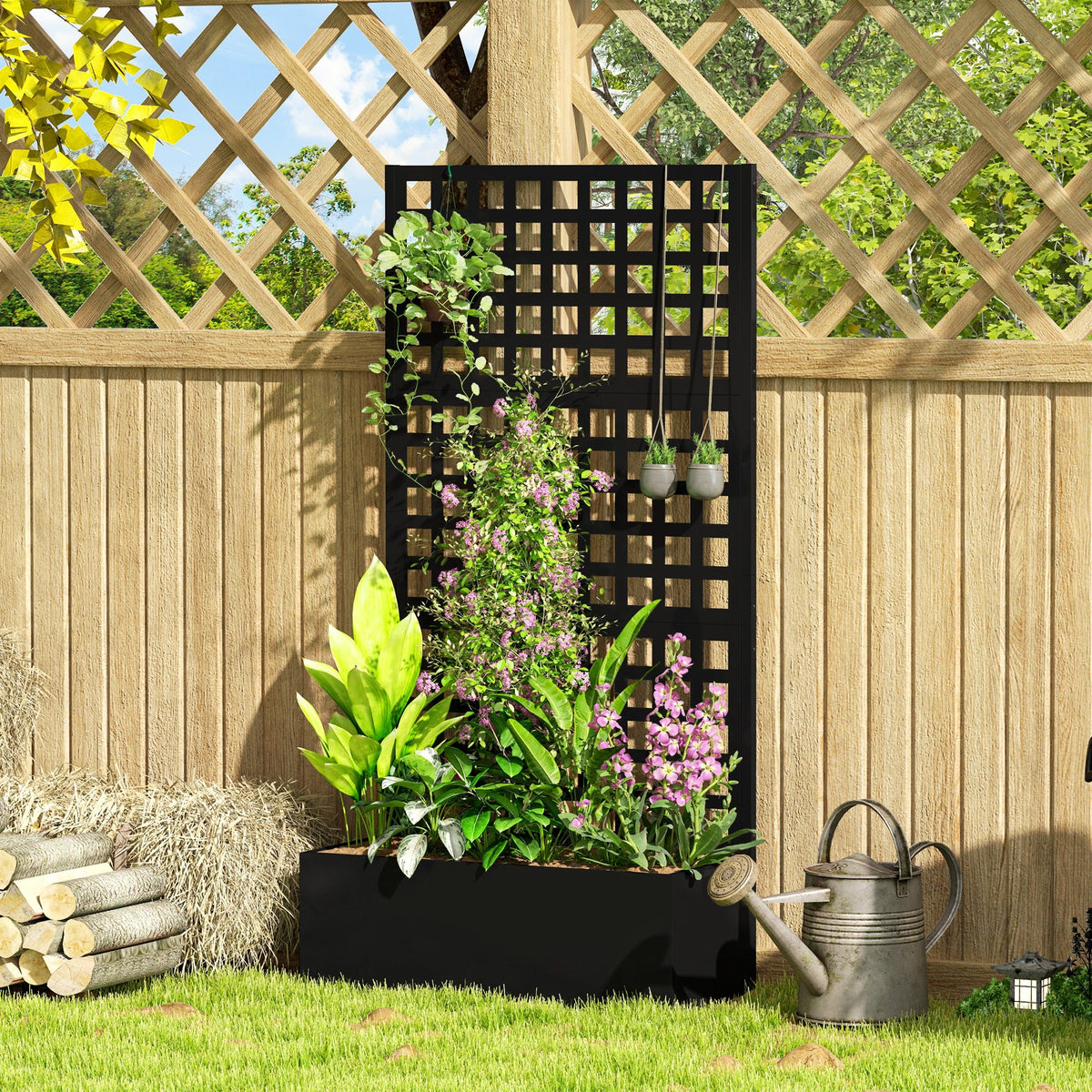 Galvanized Raised Garden Bed with Trellis, 35" x 16" x 70", Black