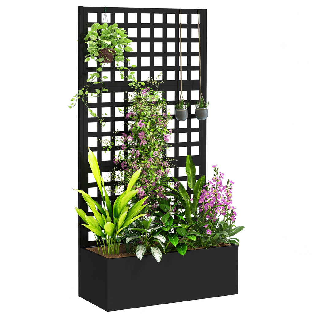 Galvanized Raised Garden Bed with Trellis, 35" x 16" x 70", Black
