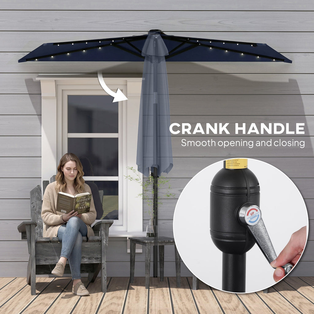 2.6 m Half Garden Parasol with Solar LED Lights and Tilt, Dark Blue