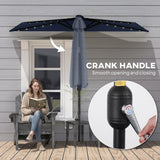 2.6 m Half Garden Parasol with Solar LED Lights and Tilt, Dark Blue