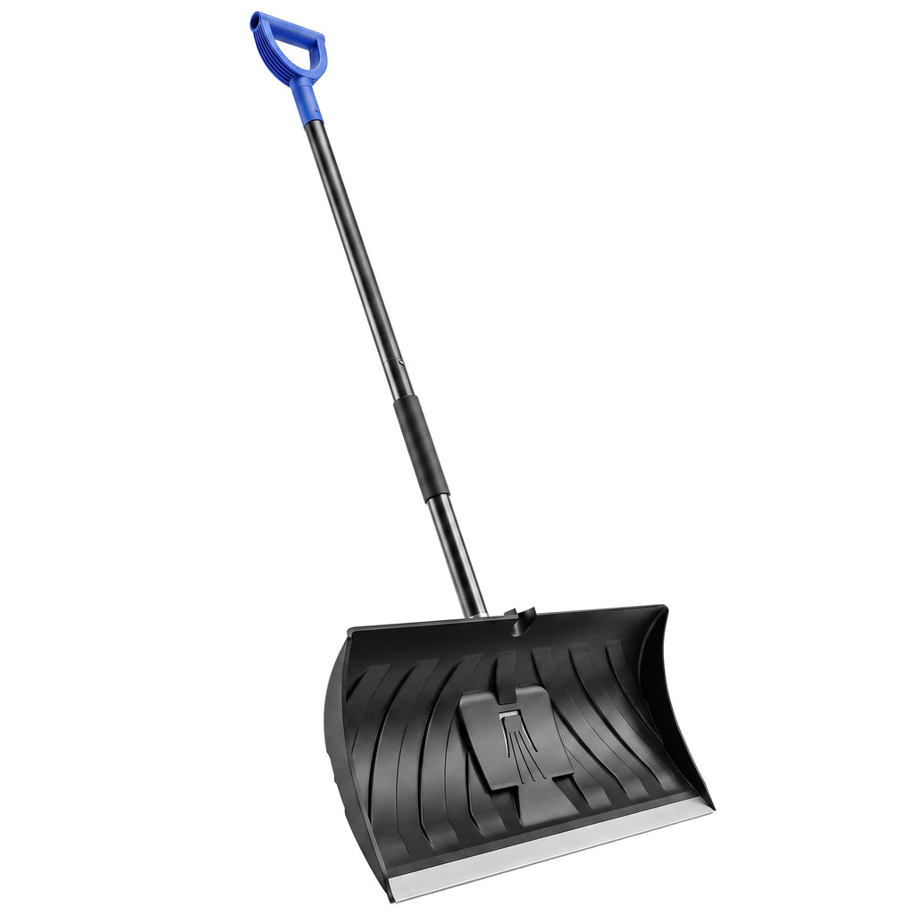 2-in-1 Snow Shovel & Scraper, 22" Heavy Duty Pusher with Metal Strip, Black