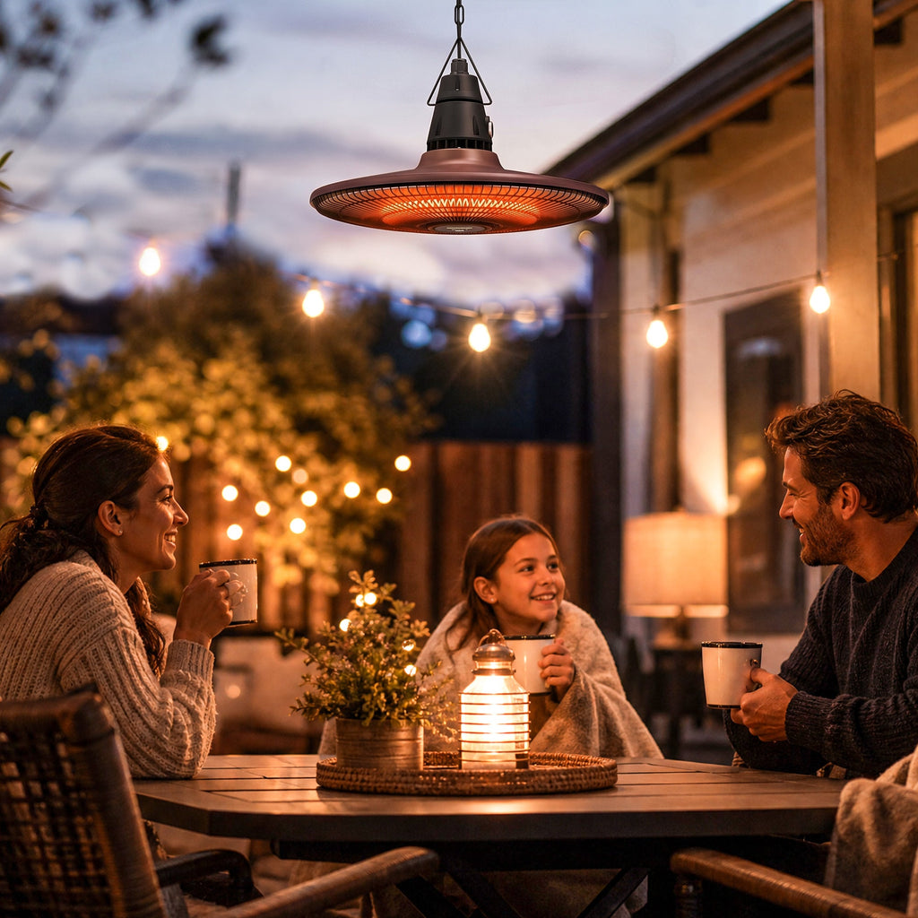 1500W IP65 Electric Patio Heater with Infrared Carbon Tube, LED & Remote, Brown