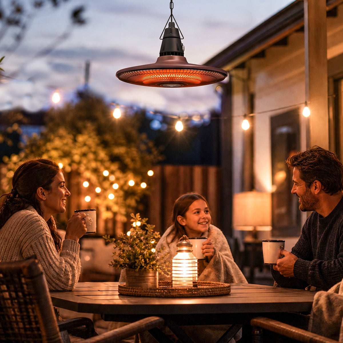 1500W IP65 Electric Patio Heater with Infrared Carbon Tube, LED & Remote, Brown
