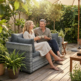2 Seater Rattan Sofa with Deep Seat and Wide Armrests, Mixed Grey
