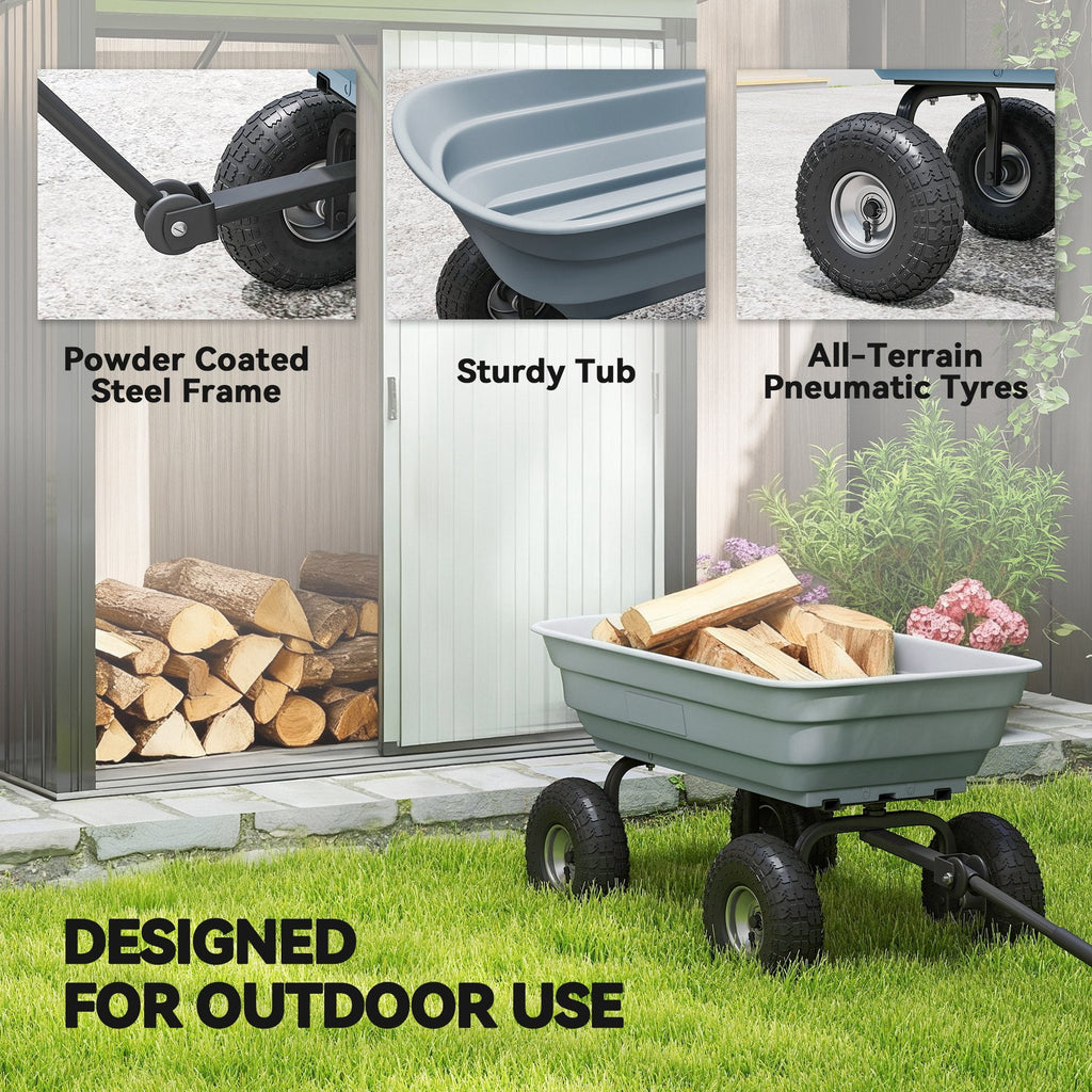 Steel Garden Cart with 10" Pneumatic Tires, 551 lbs Capacity, Grey
