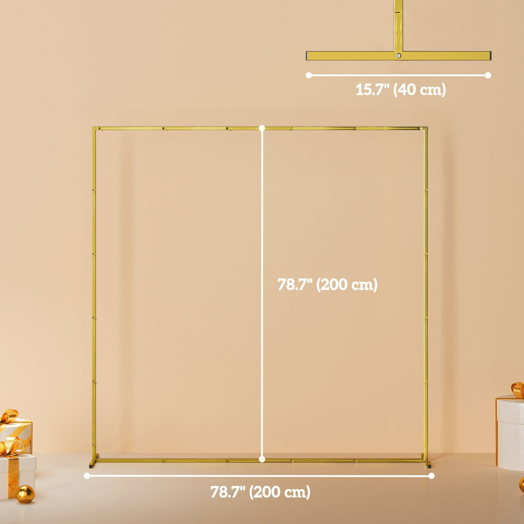6.6ft Square Wedding Arch Backdrop Stand with Stakes, Gold