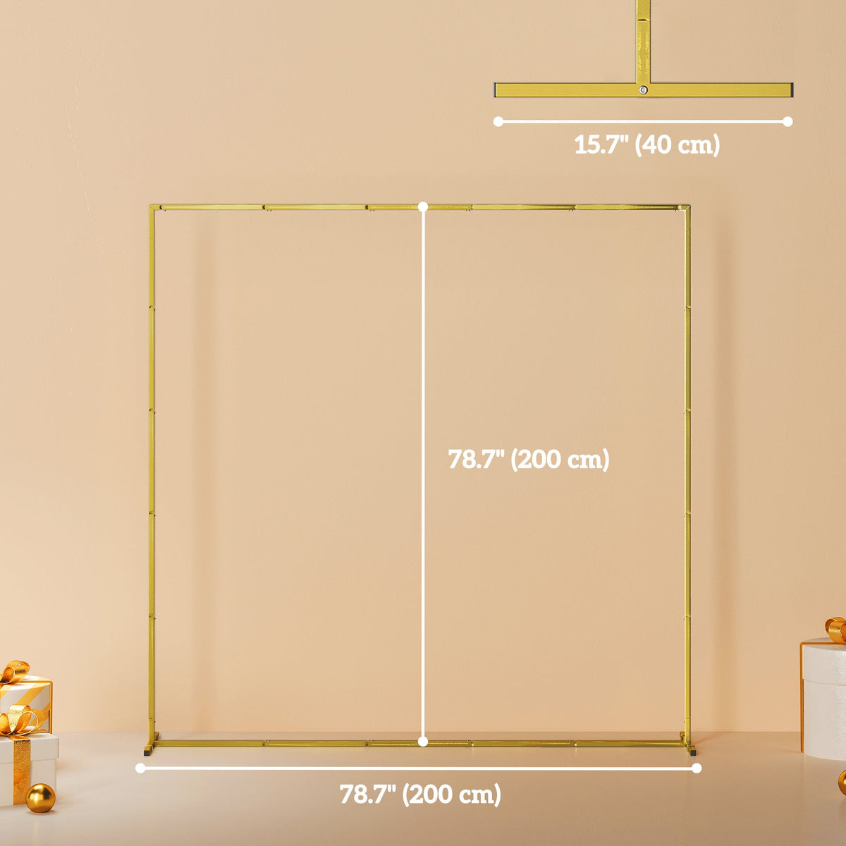 6.6ft Square Wedding Arch Backdrop Stand with Stakes, Gold