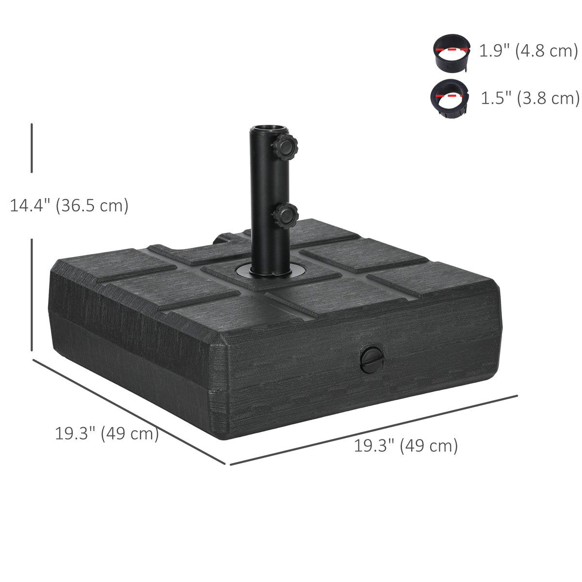 88 lbs. Fillable Umbrella Base for 1.5" or 1.9" Poles, Black