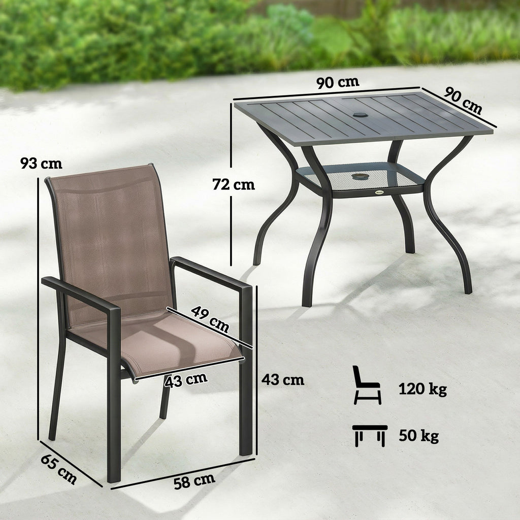5 Piece Garden Dining Set with Stackable Chairs and Parasol Hole, Grey/Khaki