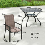 5 Piece Garden Dining Set with Stackable Chairs and Parasol Hole, Grey/Khaki