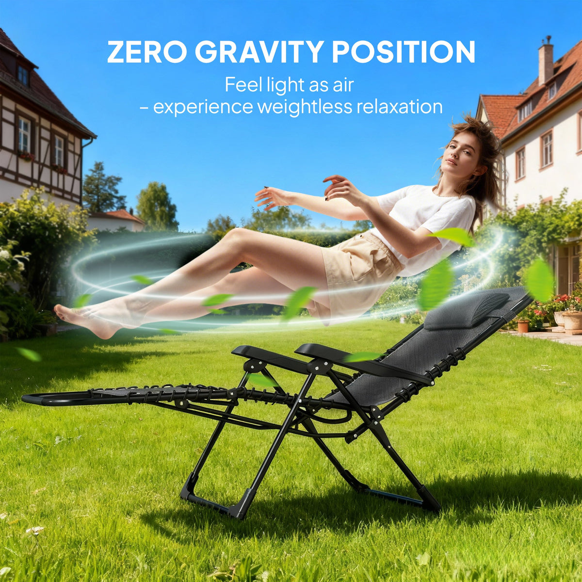 Zero Gravity Chair with 5-Position Backrest and Headrest, Black