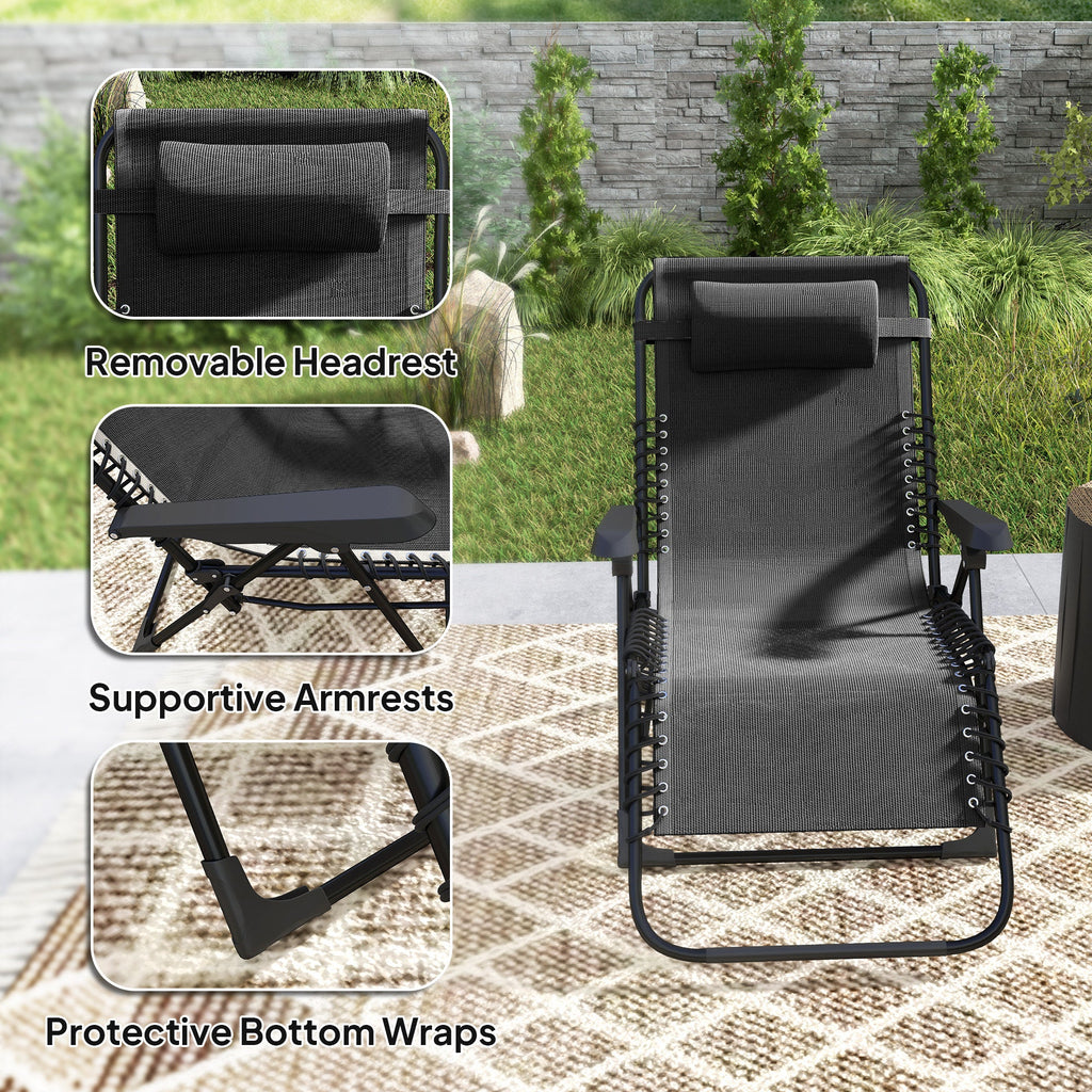 Zero Gravity Chair with 5-Position Backrest and Headrest, Black