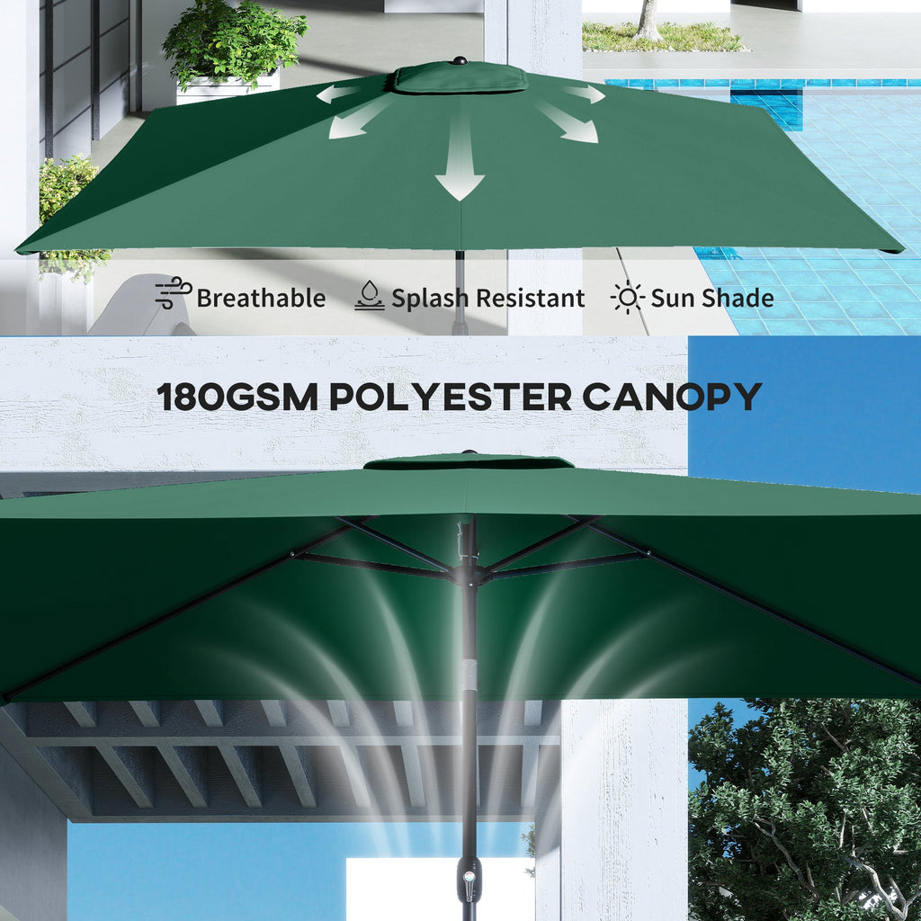 3 x 2 m Garden Parasol with Crank Handle and Tilt Function, Green