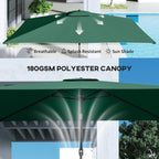 3 x 2 m Garden Parasol with Crank Handle and Tilt Function, Green