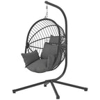 Hanging Egg Chair with Stand, Thick Cushion and Cup Holder, Grey