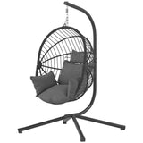 Hanging Egg Chair with Stand, Thick Cushion and Cup Holder, Grey