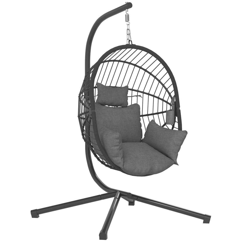 Hanging Egg Chair with Stand, Thick Cushion and Cup Holder, Grey