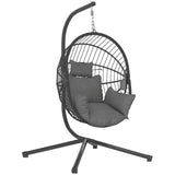 Hanging Egg Chair with Stand, Thick Cushion and Cup Holder, Grey