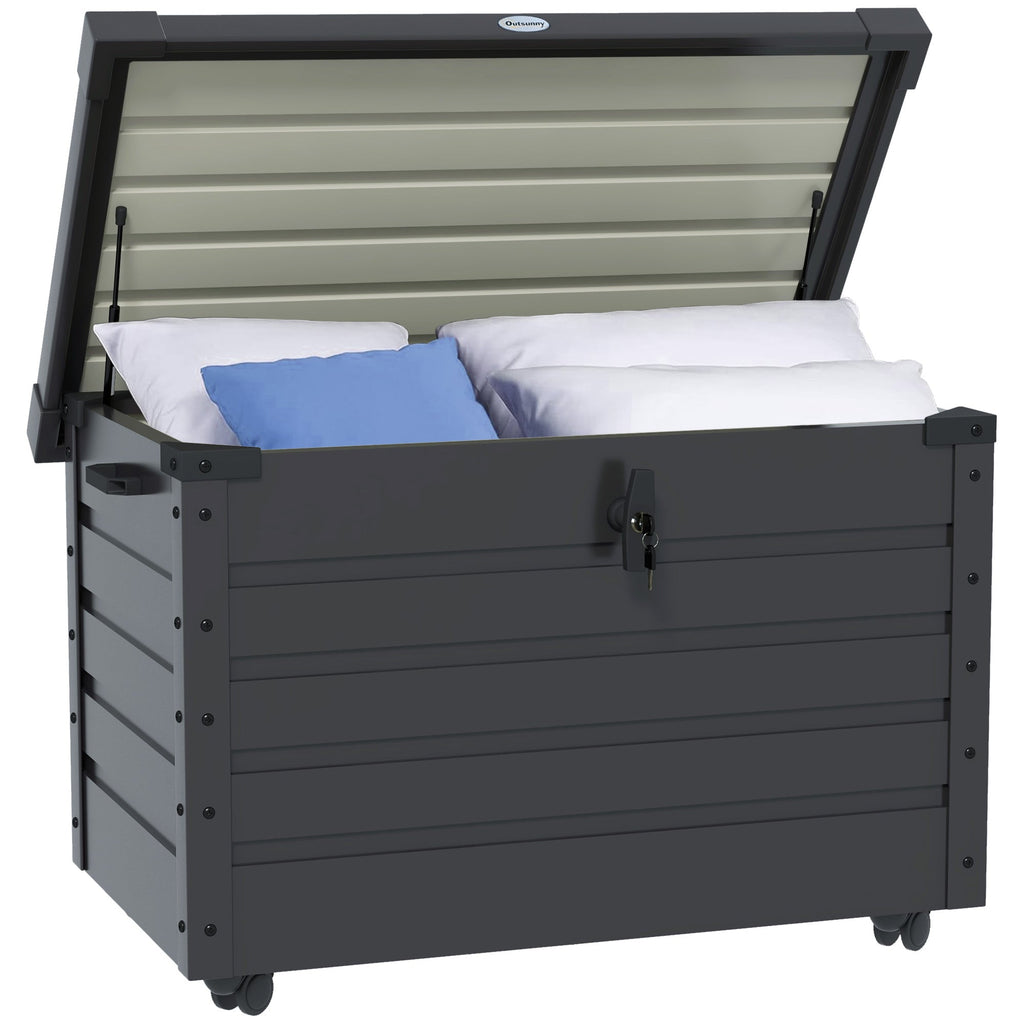 78 Gallon Galvanized Steel Deck Box with Wheels and Handles, Dark Grey