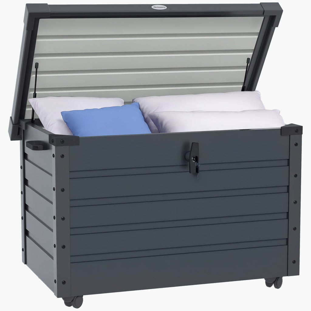 78 Gallon Galvanized Steel Deck Box with Wheels and Handles, Dark Grey