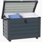 78 Gallon Galvanized Steel Deck Box with Wheels and Handles, Dark Grey