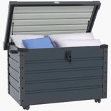 78 Gallon Galvanized Steel Deck Box with Wheels and Handles, Dark Grey