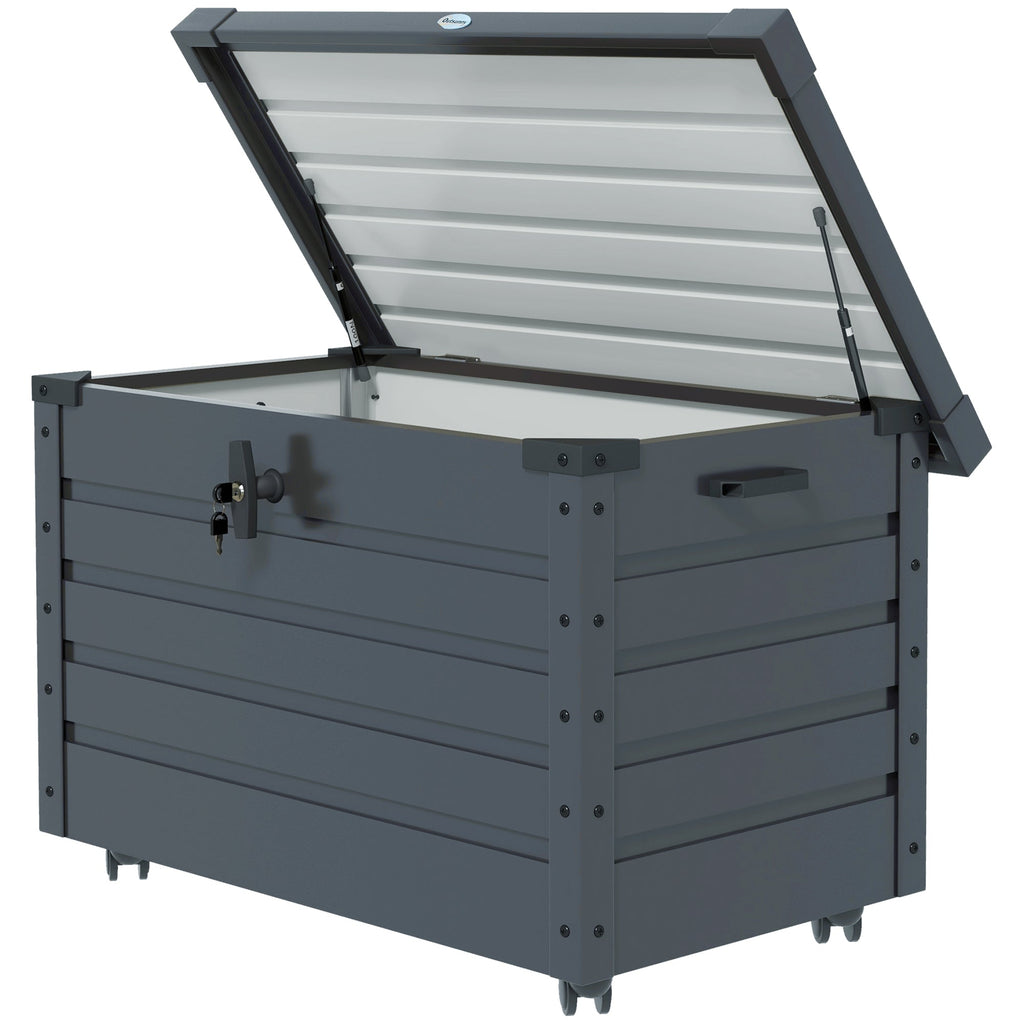 78 Gallon Galvanized Steel Deck Box with Wheels and Handles, Dark Grey