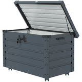 78 Gallon Galvanized Steel Deck Box with Wheels and Handles, Dark Grey