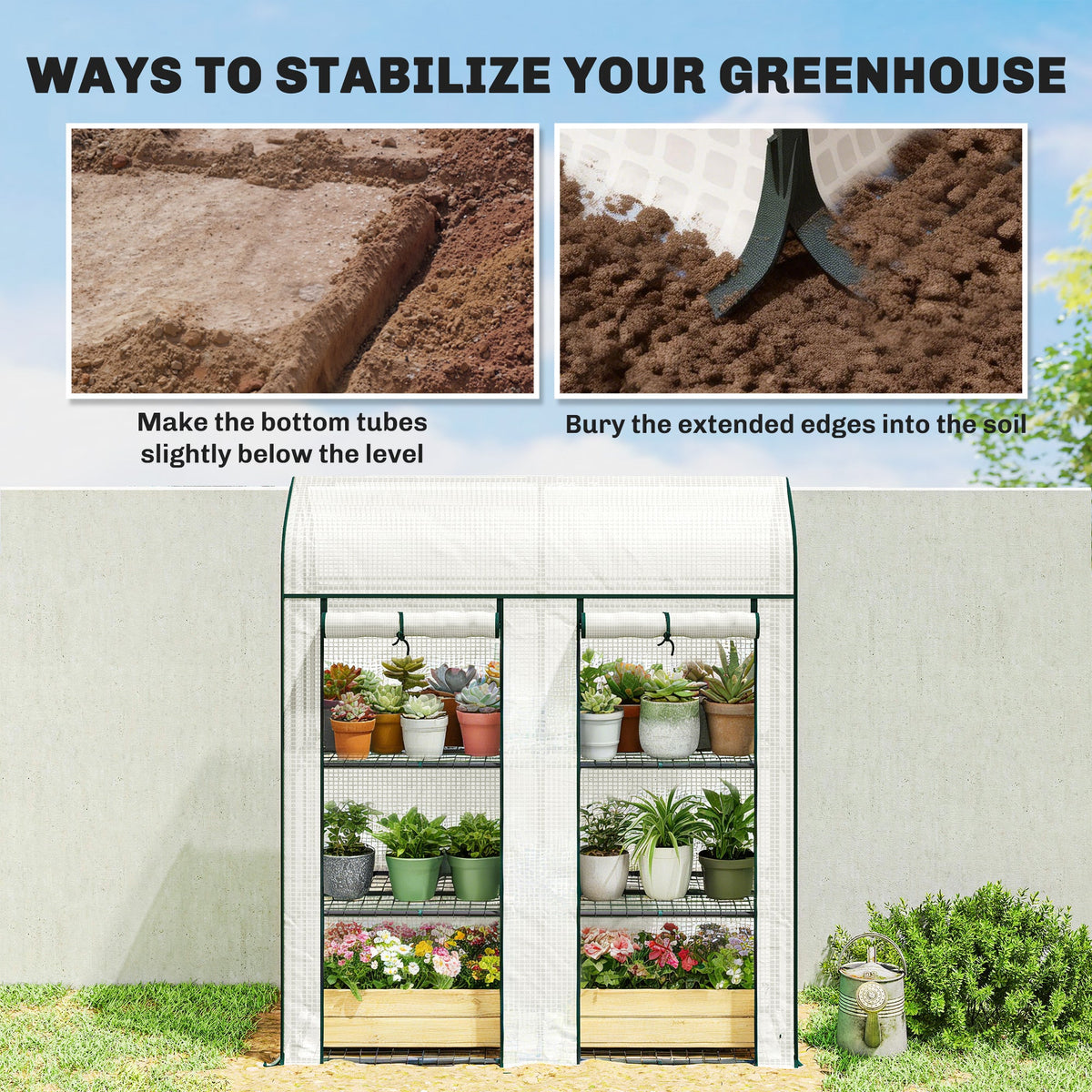 3-Tier Mini Greenhouse, 56.3" x 18.1" x 65", White