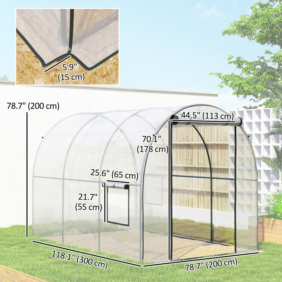 3 x 2 x 2 m Polytunnel Greenhouse with Roll-up Door, Clear