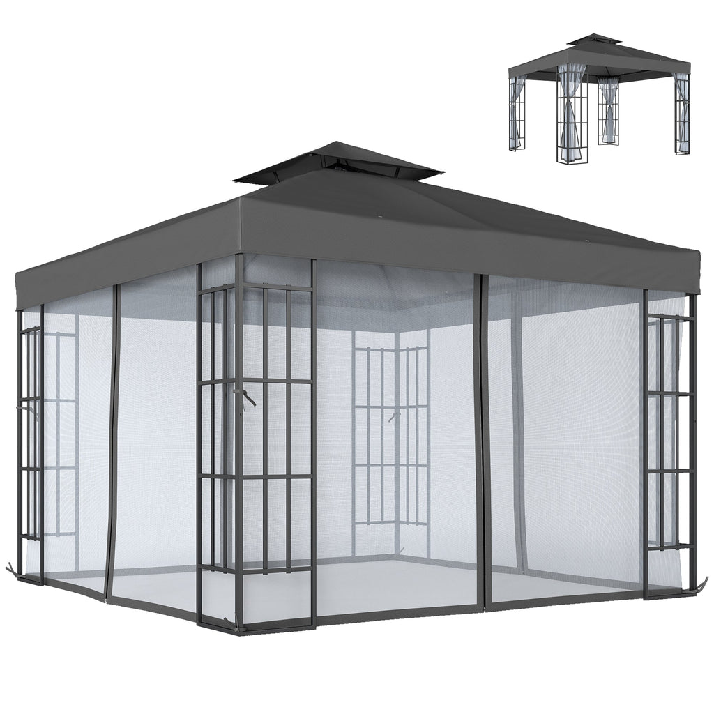 10' x 10' Soft Top Gazebo with Mosquito Netting, Dark Grey