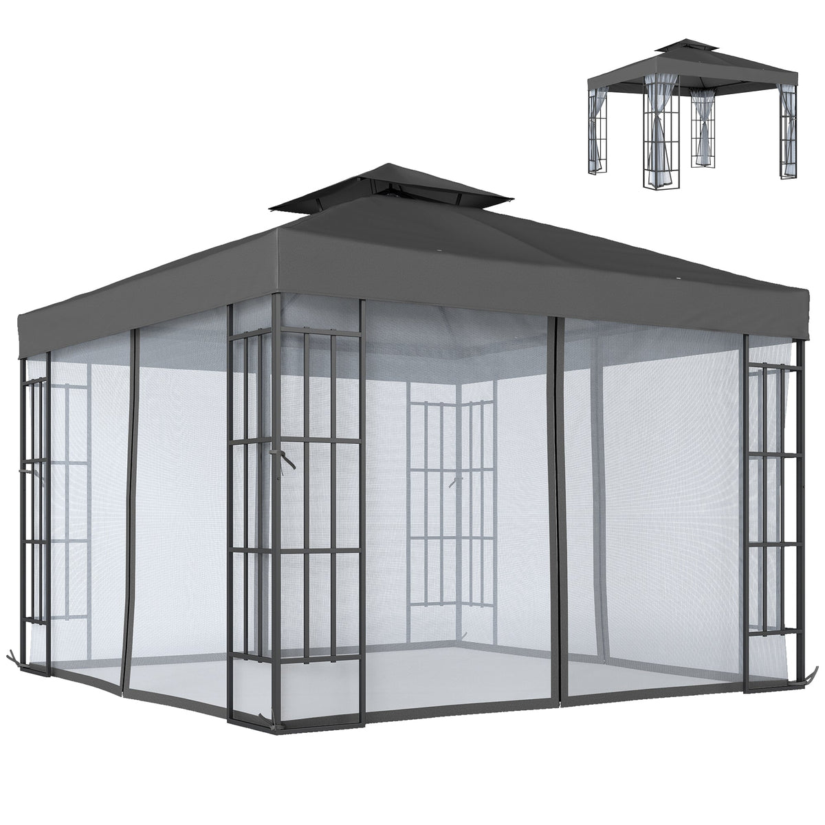 10' x 10' Soft Top Gazebo with Mosquito Netting, Dark Grey