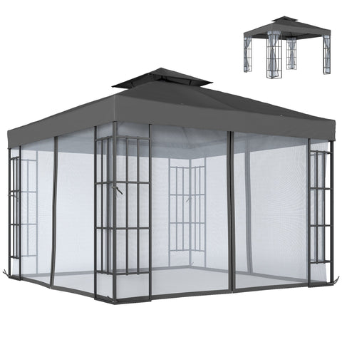 10' x 10' Soft Top Gazebo with Mosquito Netting, Dark Grey