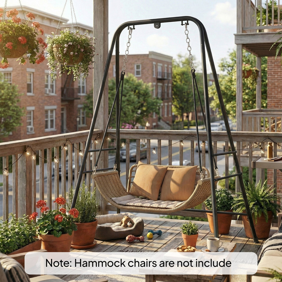 Hammock Chair Stand with Anti-Slip Pads and 2 Carabiners, Black