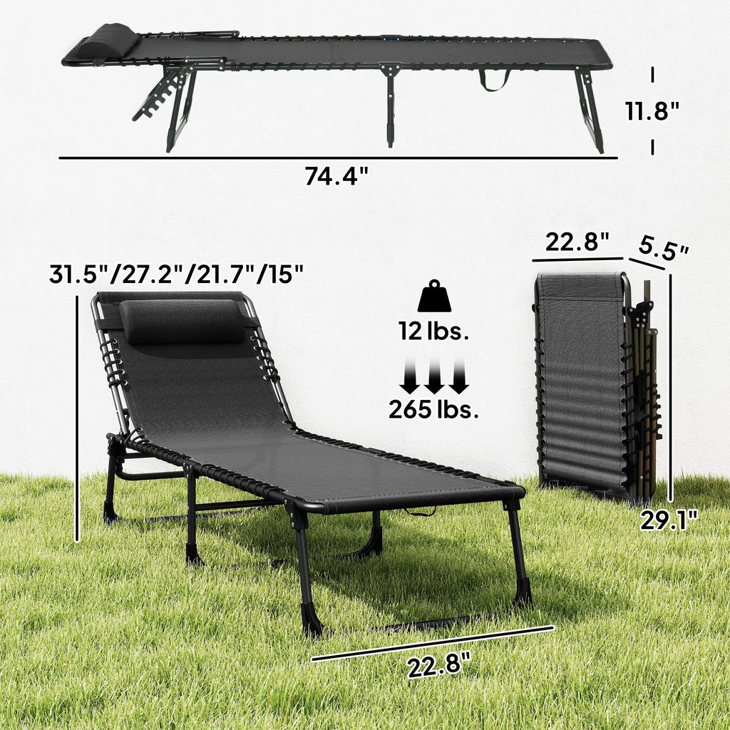 Folding Chaise Lounge Chair with 4-Position Reclining Back & Breathable Mesh Seat, Black