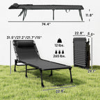 Folding Chaise Lounge Chair with 4-Position Reclining Back & Breathable Mesh Seat, Black