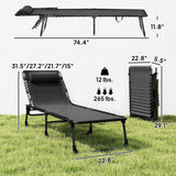 Folding Chaise Lounge Chair with 4-Position Reclining Back & Breathable Mesh Seat, Black