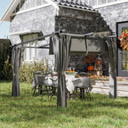 3 x 3 m Metal Pergola with Retractable Roof and Sidewalls, Light Grey