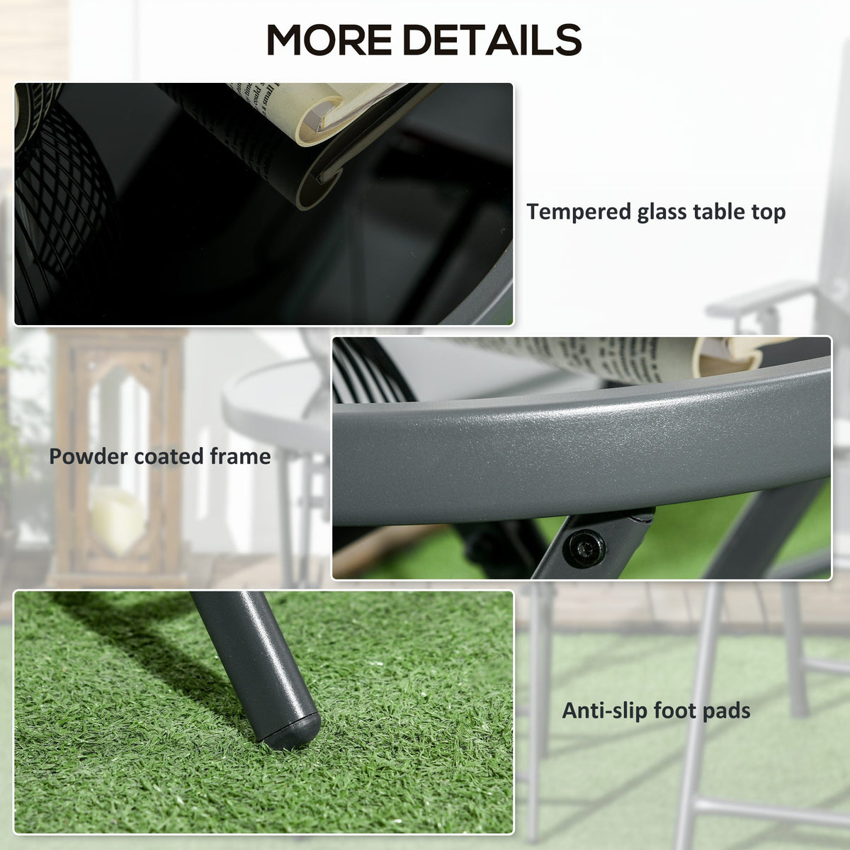 18" Outdoor Round Folding Table with Tempered Glass Top, Black