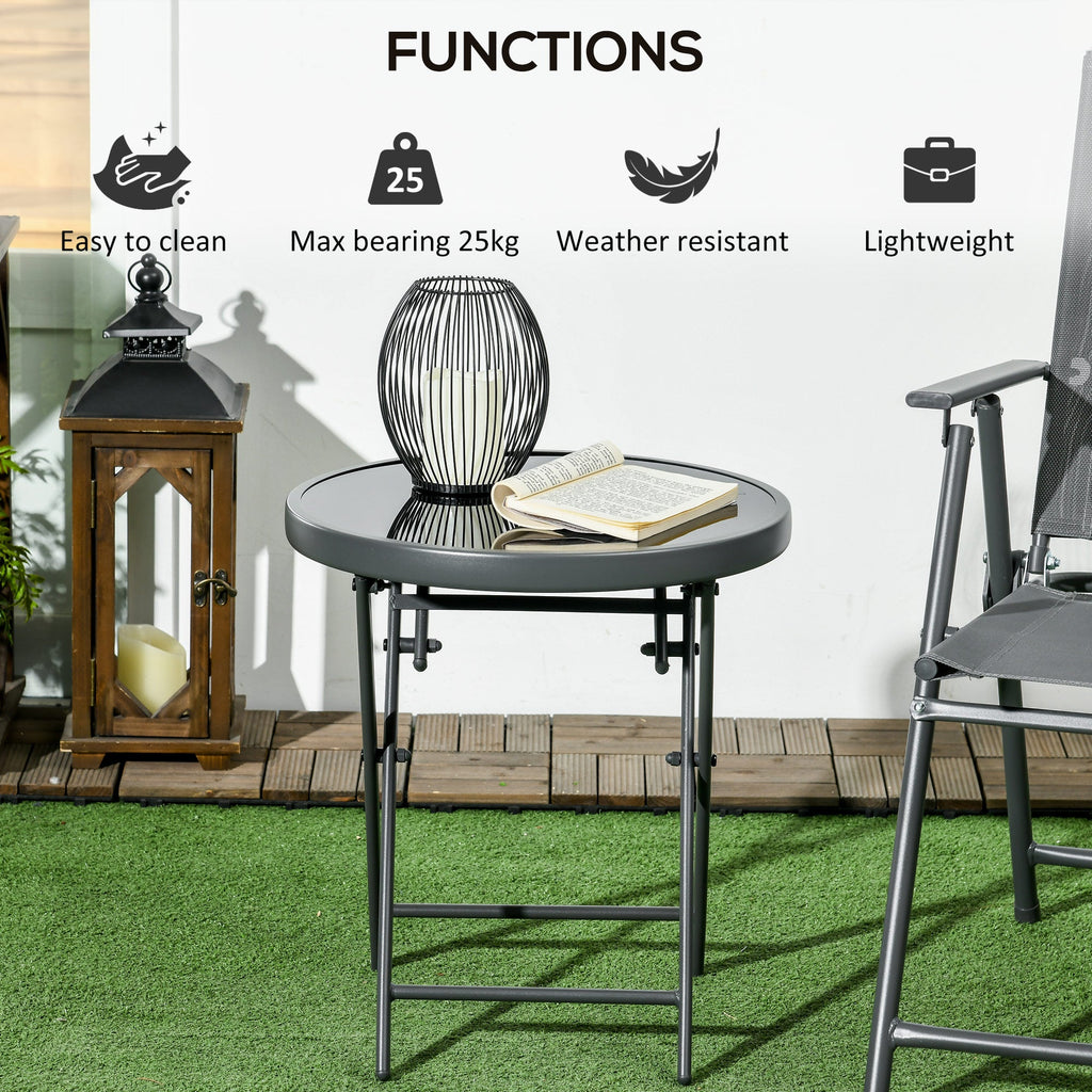 18" Outdoor Round Folding Table with Tempered Glass Top, Black
