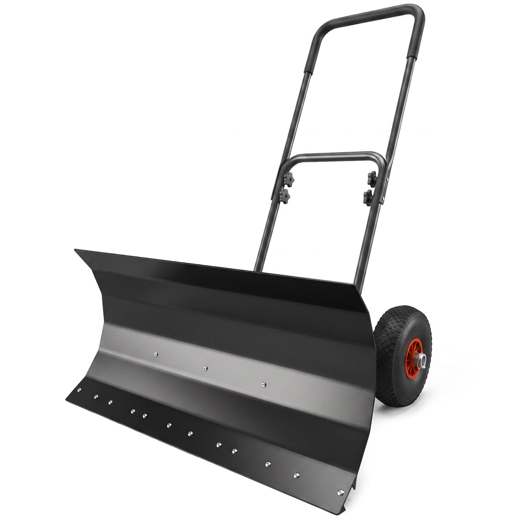 Heavy-Duty Metal Snow Pusher with Wheels & Adjustable Handle, 29" x 16.5" Black
