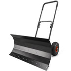 Heavy-Duty Metal Snow Pusher with Wheels & Adjustable Handle, 29" x 16.5" Black