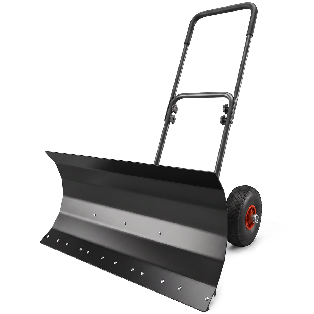 Heavy-Duty Metal Snow Pusher with Wheels & Adjustable Handle, 29" x 16.5" Black