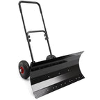 Heavy-Duty Metal Snow Pusher with Wheels & Adjustable Handle, 29" x 16.5" Black