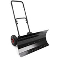 Heavy-Duty Metal Snow Pusher with Wheels & Adjustable Handle, 29" x 16.5" Black