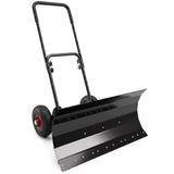 Heavy-Duty Metal Snow Pusher with Wheels & Adjustable Handle, 29" x 16.5" Black