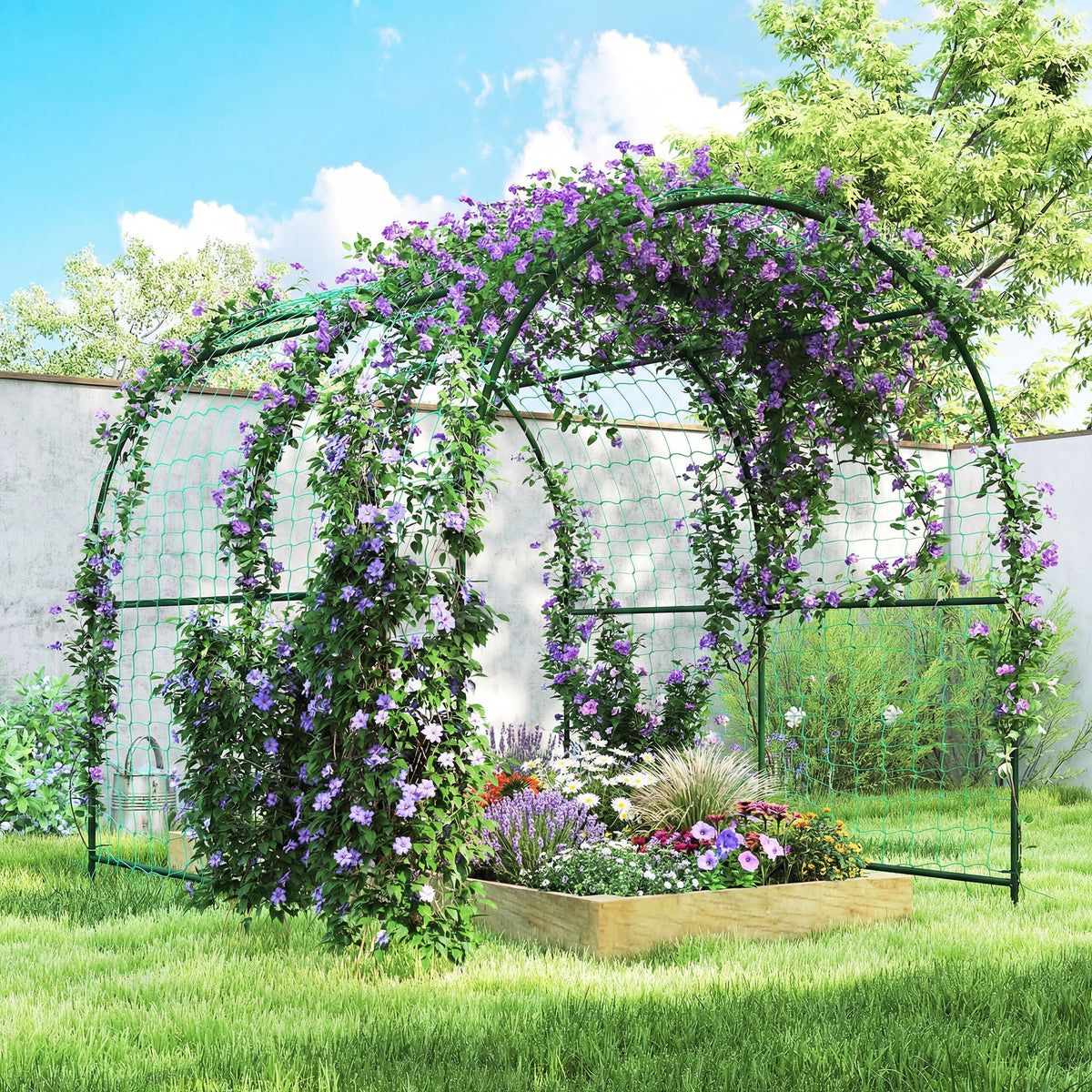 7.1FT Garden Arch Trellis with Climbing Net for Outdoor Plants