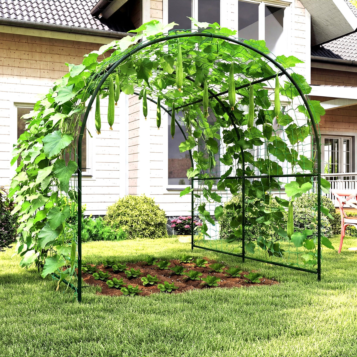 7.1FT Garden Arch Trellis with Climbing Net for Outdoor Plants